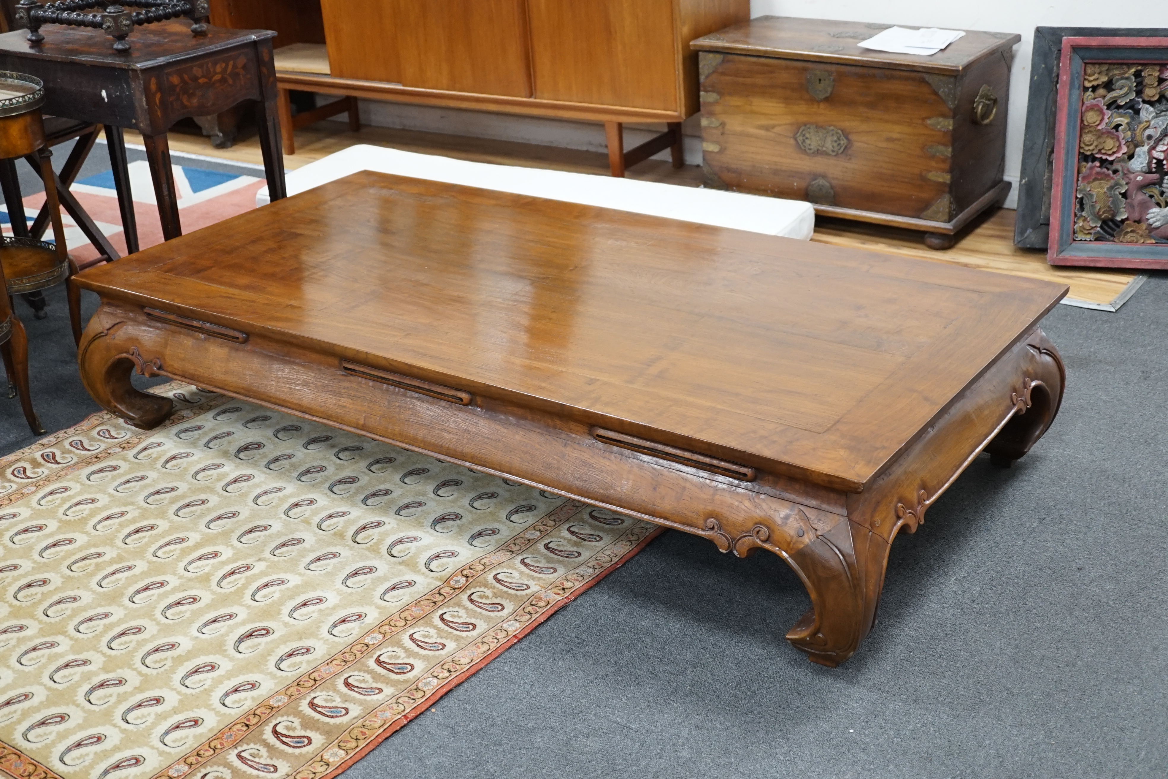 A large Chinese rectangular hardwood coffee table, length 180cm, width 90cm, height 36cm
